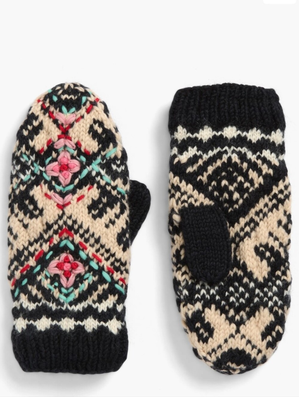 FRENCH KNOT Ingrid Hand Knit Wool Mittens NEW